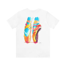 Load image into Gallery viewer, Watercolor Pointe Shoes - Design on Back - Adult Jersey Short Sleeve Tee (White, Black)
