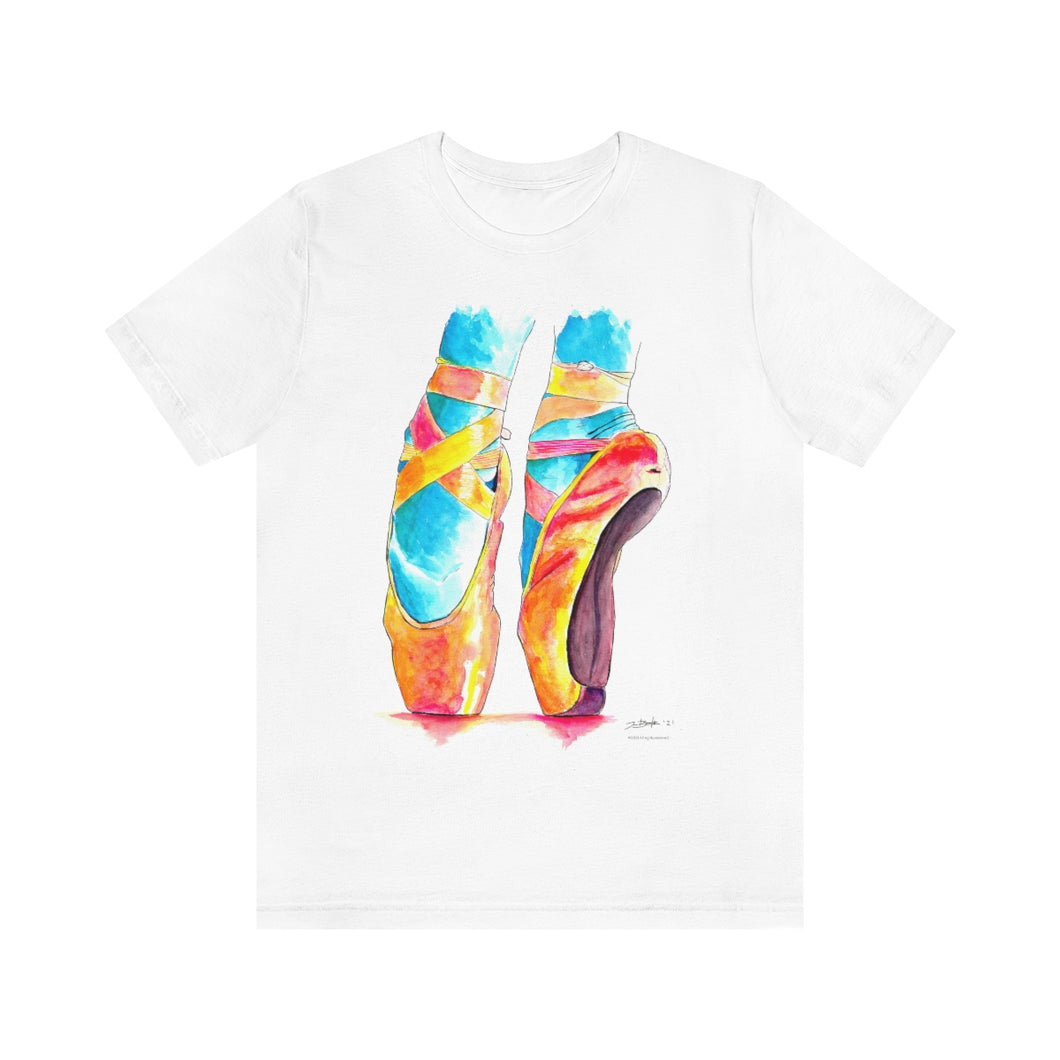 Watercolor Pointe Shoes - Design on Front - Adult Jersey Short Sleeve Tee (White, Black)
