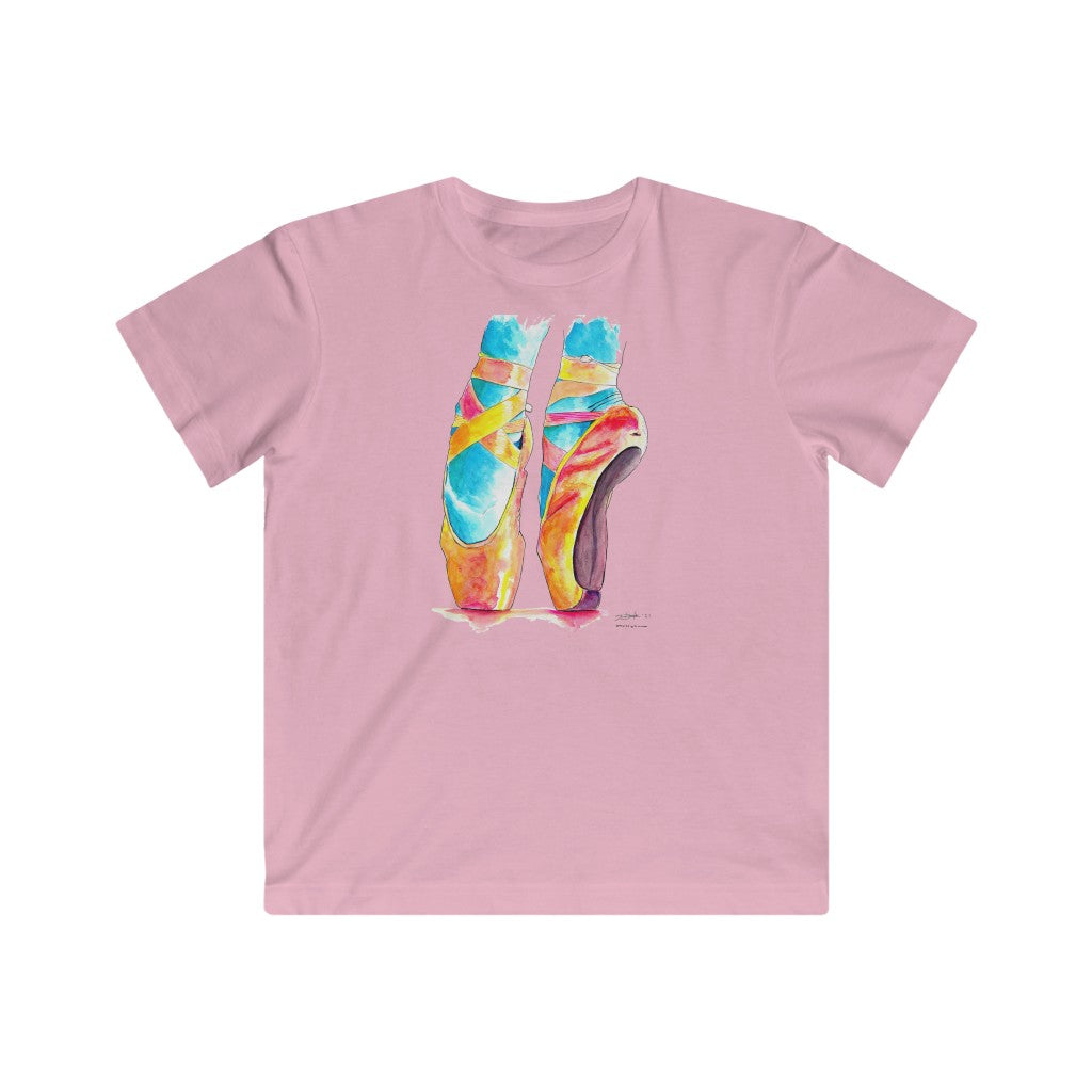 Watercolor Pointe Shoes - Design on Front -  Kids Fine Jersey (White, Light Pink)